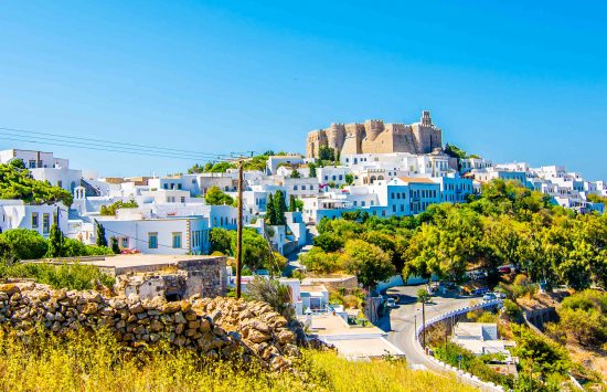 Chora Village and Monastery of ST. John view in Patmos Island 