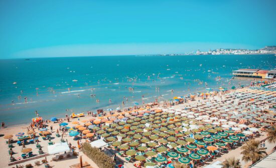 Durres beach is the largest and most popular beach in Albania, spanning 10.5 kilometres  long.